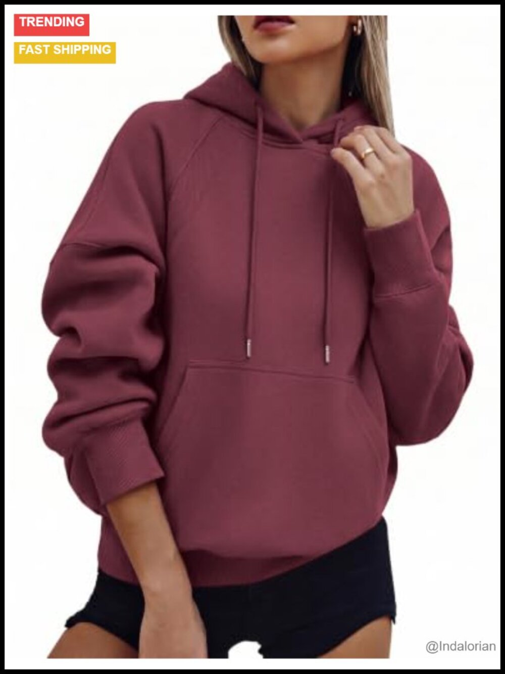 Womens Hooded Sweatshirt Kangaroo Pocket Long Sleeve Pullover Casual Winter